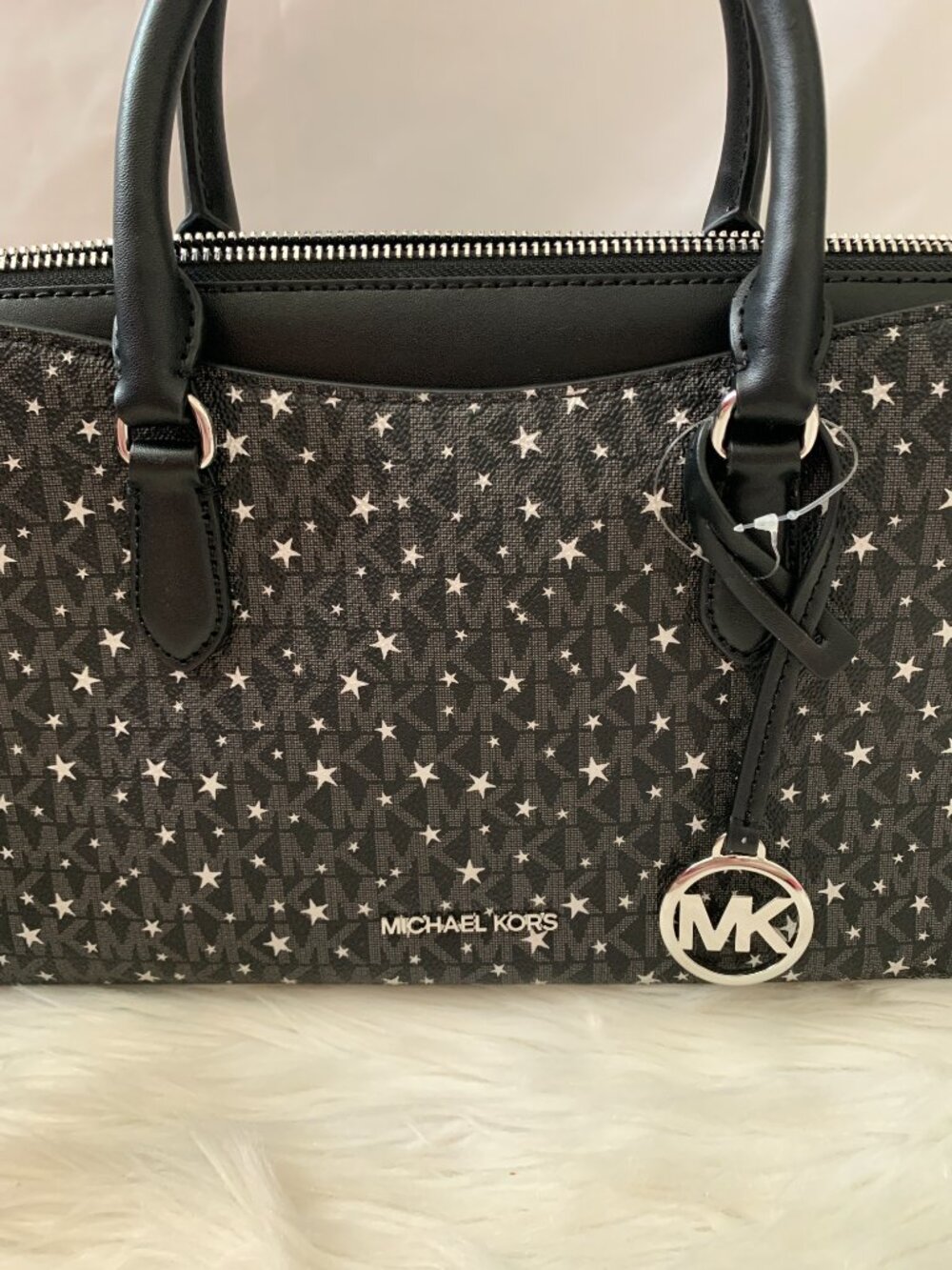 MICHAEL KORS Arden Signature Logo Star Medium Satchel in Black/Silver - Picture 2 of 8
